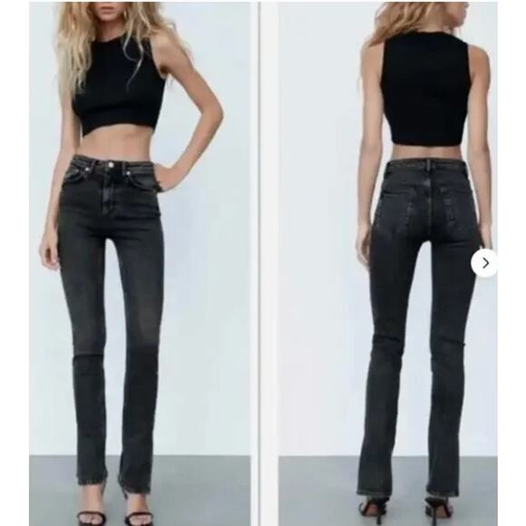 Zara Womens 8 Split Hem High Rise Skinny Jeans Washed Black Cotton Stretch Gray - Picture 12 of 12